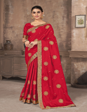 red suchitra silk fabric embroidery work festive 