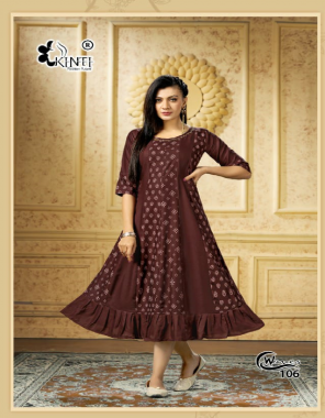 brown rayon 14 kg | 3/4th sleeves | length - 45 fabric printed work ethnic 