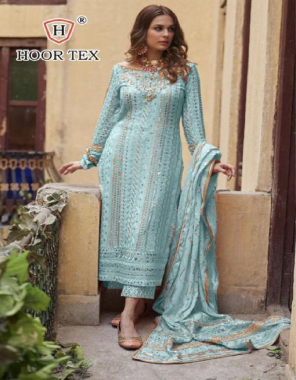 sky blue top - heavy georgette with embroidery and sequance work | bottom - santoon with patch work | inner - santoon | dupatta - pure georgette with embroidery work| size - 54 ( 7xl ) fabric embroidery work ethnic 