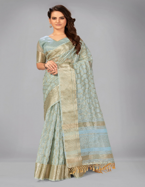 sky blue silk  fabric jacquard + weaving work ethnic 