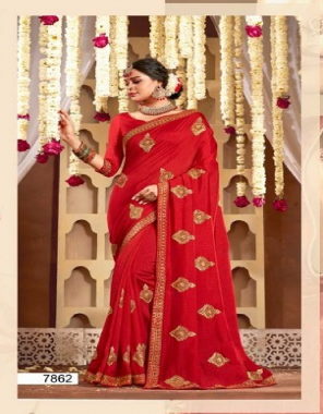 red vichita silk fabric embroidery work ethnic 