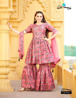 pink top / bottom - pure modal digital print | dupatta - pure chiffon ( note - full ready made with free size stitch & sleeves with attached in suit ) fabric digital printed work festive 
