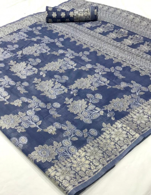 blue cotton with chikankari weaving fabric weaving work casual 