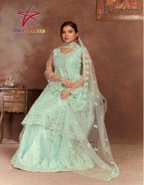 sky blue top - net with embroidery and stone work ( full stitched ) | bottom - net santoon embroidery and stone work ( full stitched ) | inner - santoon | dupatta - net with embroidery and stone work | size - 42 ( xl ) fabric embroidery work festive 