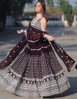 wine lehenga - georgette | blouse - georgette with sequance work | dupatta - heavy georgette sequance 9mm work | lehenga inner - micro silk  fabric sequance + embroidery work casual 
