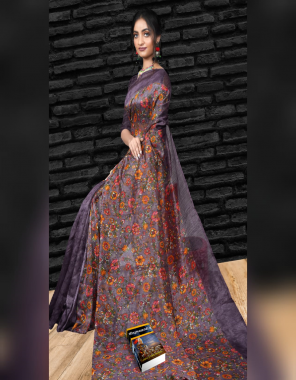 purple soft silk with kalamkari pallu and contast blouse  fabric printed work ethnic 