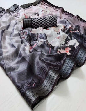 black super kota with silver weaving border with digital printed pallu  fabric digital printed work festive 