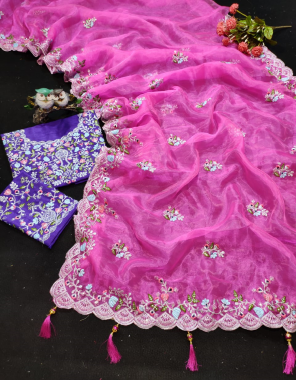pink soft organza silk | blouse - banglory silk fabric embroidery  work festive 
