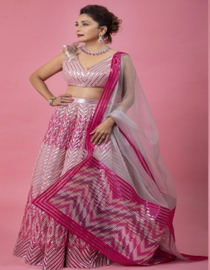 pink dupatta - heavy glossy silk - length - 2.50 m | lehenga - heavy glossy silk | inner - heavy crape silk | lehenga - semi stitched 42 | flair - 3 m | blouse -heavy glossy silk with heavy crape silk | blouse - unstitched ( master copy ) fabric printed + sequance work ethnic 