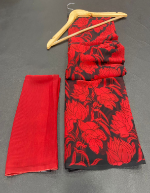 red georgette  fabric printed work casual 