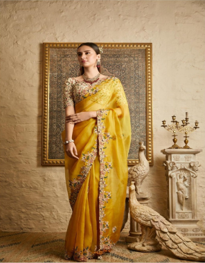 yellow heavy kasturi silk georgette | blouse - heavy thai silk [ master copy ] fabric embroidery work casual 