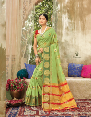 parrot green organza fabric weaving + jacquard  work festive 
