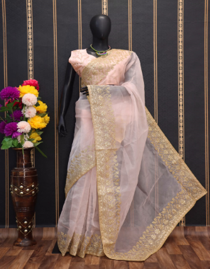 pink saree - pure bright organza silk | blouse - heavy thai silk ( master copy) fabric embroidery work casual 