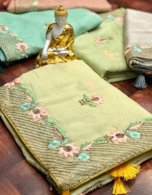 yellow saree - heavy pure nylon butter organza silk | blouse - heavy brocade dark colour blouse fabric embroidery work festive 