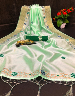 green pure tussar silk with jaquard border and gotta patti work | blouse - contrast blouse fabric gotta patti work work ethnic 