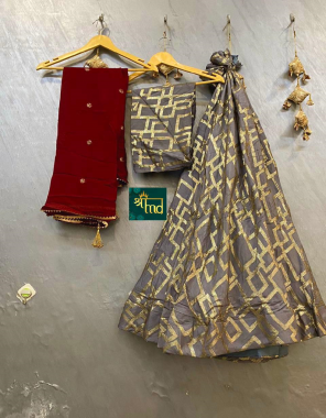 grey lehenga - pure upada silk with embroidery and can can and canvas with semi sitiched | size - 41+ | blouse - pure upada silk | dupatta - pure chinon or pure jute silk with sequance work fabric embroidery work party wear 