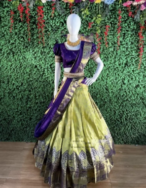 yellow pure kanjivaram silk with zari border jacquard blouse  lehenga - 3.30 m| blouse - 1 m | dupatta - banarasi 2.20 m | heavy designer belt fabric jacquard work festive 
