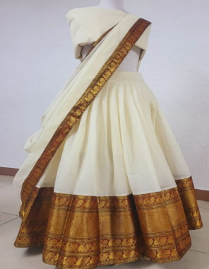 white pure kanjivaram silk with zari border self  blouse  lehenga - 3.30 m| blouse - 1 m | dupatta - banarasi 2.20 m  fabric jacquard work festive 