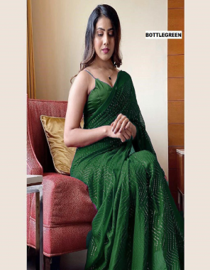 dark green saree - georgette with embroidery and sequance work | blouse - banglory silk  fabric sequance work ethnic 