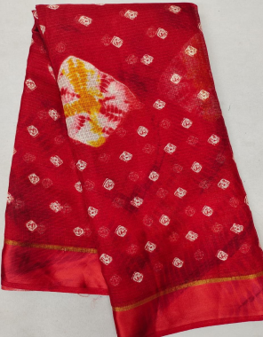 red kota doriya with satin patta fabric printed work casual 