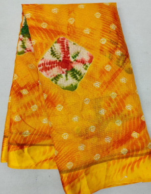 yellow kota doriya with satin patta fabric printed work ethnic 