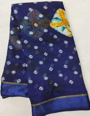 navy blue kota doriya with satin patta fabric printed work ethnic 