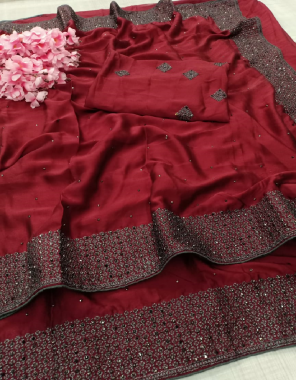 maroon rangoli silk with embroidery and stone work | blouse - running fabric embroidery work casual 