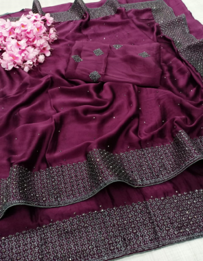 purple rangoli silk with embroidery and stone work | blouse - running fabric embroidery work party wear 