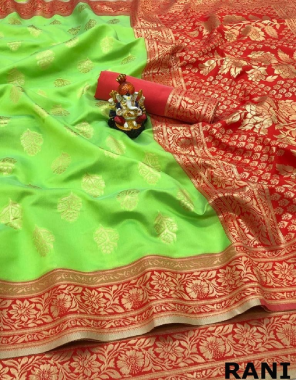 parrot green soft banarasi silk fabric weaving work casual 