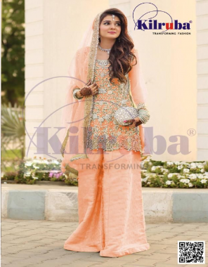 peach top - super net with beautiful heavy embroidery pearls & sequance work ( including sleeves ) | inner - santoon | bottom - heavy satin with printed | dupatta - super net with beautiful sequance work and embroidery pearl work  fabric heavy embroidery work festive 