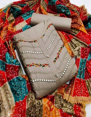 brown top - cotton ( 1.9 m) | bottom - cotton ( 2 m) | dupatta - fancy bandhani dupatta ( 2.25 m)  fabric mirror work embroidery work ethnic 