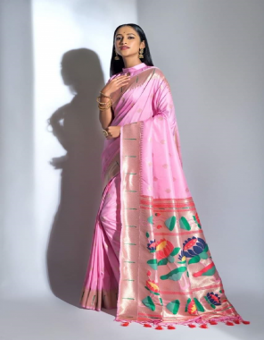 baby pink soft silk paithani fabric weaving jacquard work festive 