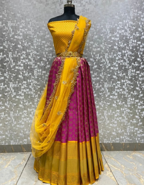 pink kanjivaram silk | lehenga - 3 m | blouse -  1 m  | dupatta - organza with 2 side piping ( 2.20 m) | with belt  fabric diamond work  work party wear 