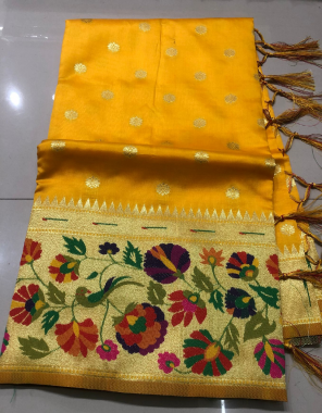 yellow soft lichi silk fabric jacqaurd work festive 