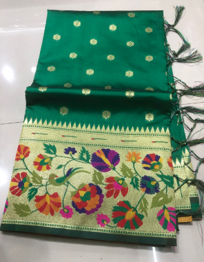 rama green soft lichi silk fabric jacqaurd work ethnic 
