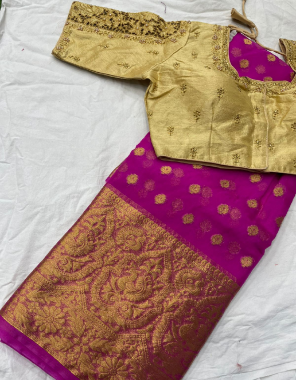 pink saree - kanchipuram organza gold jacquard with golden butti | blouse - handwork n cutwork - size - 38