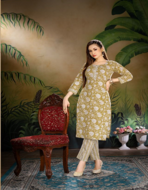 yellow heavy cotton | top / pent length - 45 fabric printed work casual 