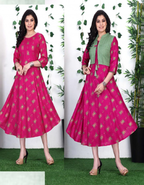 pink 14 kg rayon | length - 46 fabric printed work casual 
