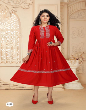 red heavy rayon  fabric embroidery work party wear 