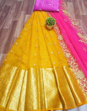 yellow pure organza with all over sequance work | lehenga - 3 m | blouse - 0.90 m| dupatta - 2.30 m  fabric sequance work festive 