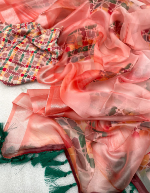 peach kosa silk with digital printed fabric digital printed work ethnic 