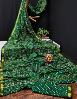 dark green tafetta silk  fabric block print and jacquard weaving border work ethnic 