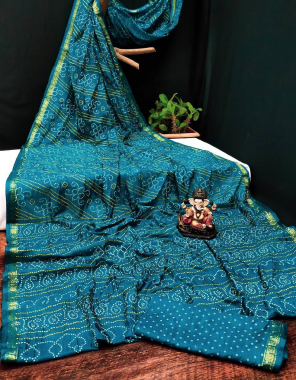sky blue tafetta silk  fabric block print and jacquard weaving border work festive 