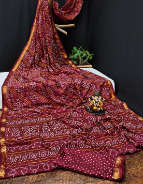 maroon tafetta silk  fabric block print and jacquard weaving border work festive 