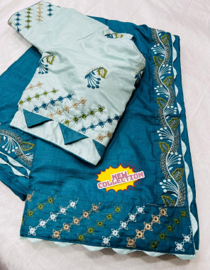 blue doll silk on embroidery work | blouse - stitched ( 38 to 44 ) fabric embroidery work casual 