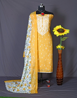 yellow top - pure cotton print with embroidery work | bottom - cotton soild dyed | dupatta - pure cotton print fabric embroidery work ethnic 