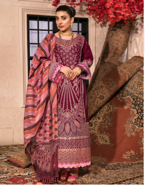 maroon top - pure cotton with self embroidery attached with laces | bottom - soild cotton | dupatta - cotton digital print [ pakistani copy ] fabric embroidery work ethnic 