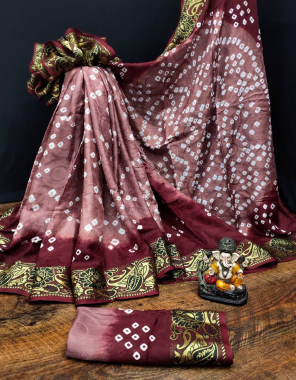 brown art silk with zari weaving with running blouse fabric bandhej zari weaving work ethnic 