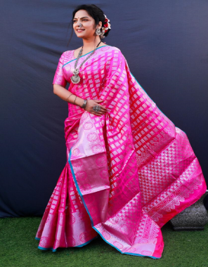 pink lichi soft silk with weaving silver zari fabric weaving work party wear 