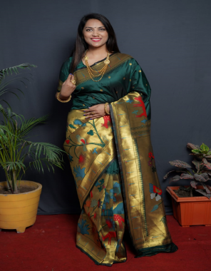 rama green pure soft silk with gold jari fabric gold jari work ethnic 